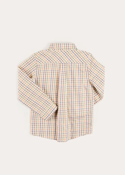 Rutland Check Polo Collar Long Sleeve Shirt in Beige (3-10yrs) SHIRTS from Pepa London