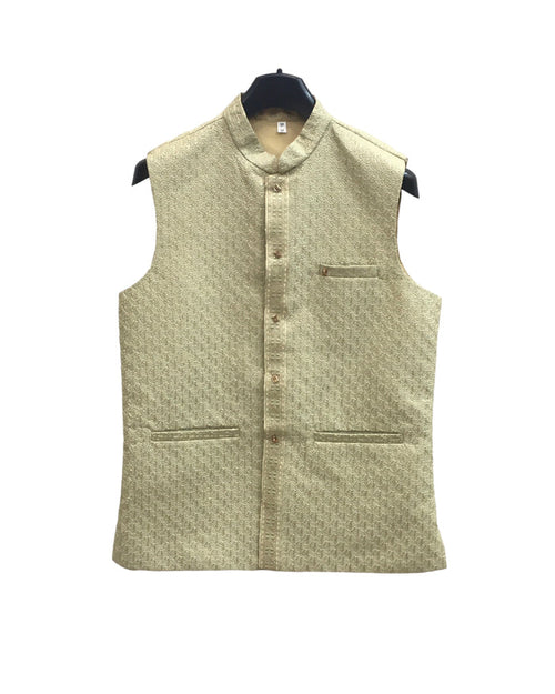 Sage Green - Rich Lucknowi Sequins Mens Waistcoat - Bollywood - KCS4013 VH 0324