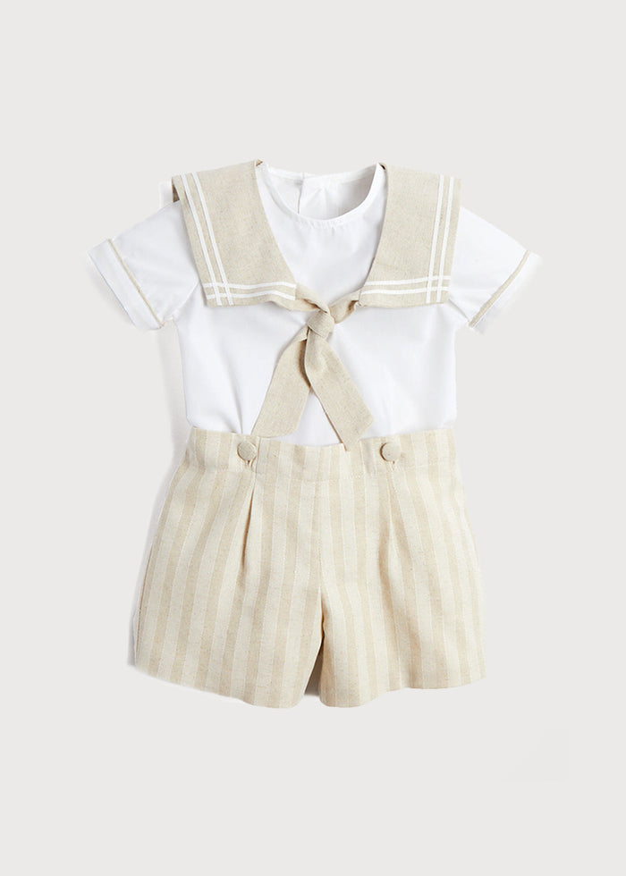 Sailor Collar Striped Set in Beige (12mths-6yrs) SETS from Pepa London