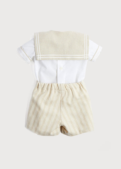 Sailor Collar Striped Set in Beige (12mths-6yrs) SETS from Pepa London