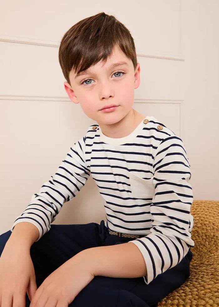 Sailor Stripe Long Sleeve Pocket Detail Top in White (2-10yrs) TOPS & BODYSUITS from Pepa London