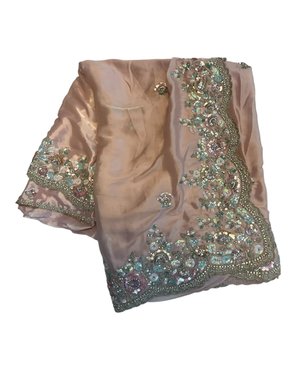 Sale! Baby Pink - Pastel Sequins Silky Saree with Blouse Piece - MF3801  JJ 0824