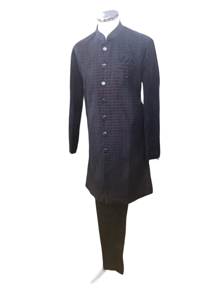SALE ! Black with Maroon Sequins Fully Embroidered  Soft Sherwani Set - UK Stock - 24h Dispatch - Spark17 JY 0324