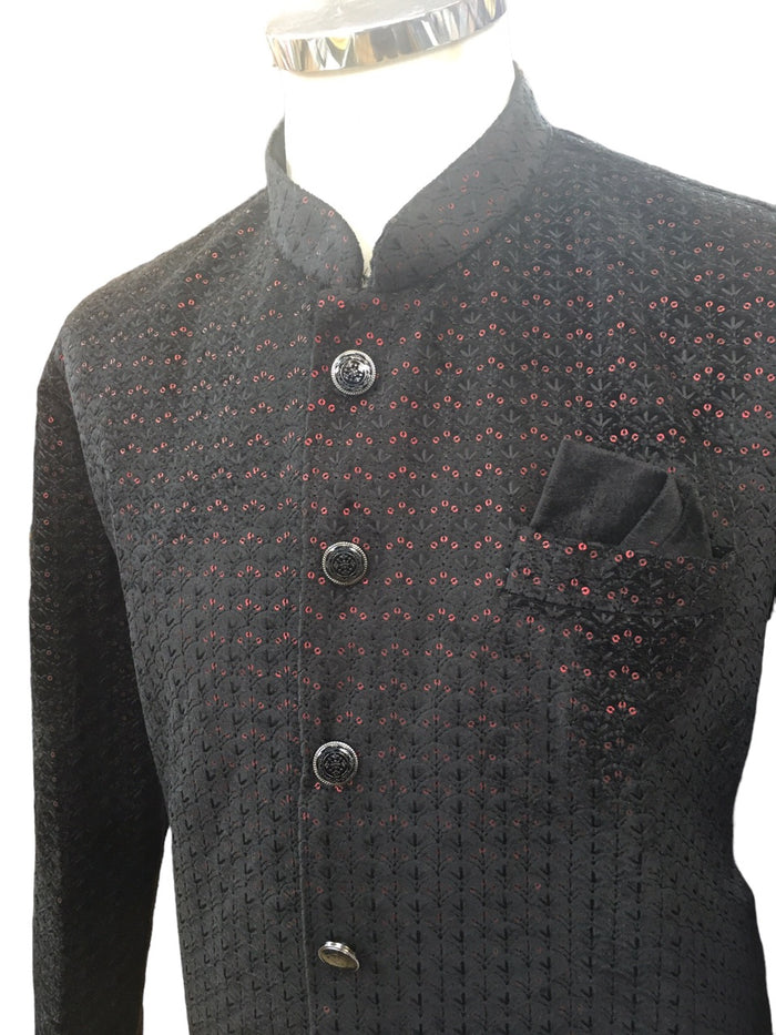 SALE ! Black with Maroon Sequins Fully Embroidered  Soft Sherwani Set - UK Stock - 24h Dispatch - Spark17 JY 0324