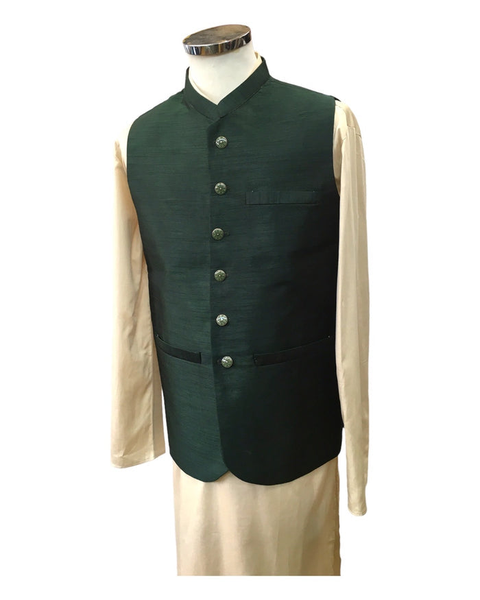 SALE! Bottle Green - Handloom Dupion Silk Mens Waistcoat - DL2304 KKp1023
