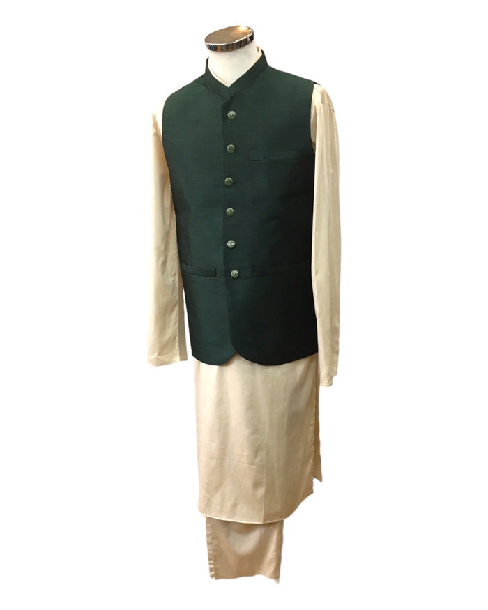 SALE! Bottle Green - Handloom Dupion Silk Mens Waistcoat - DL2304 KKp1023