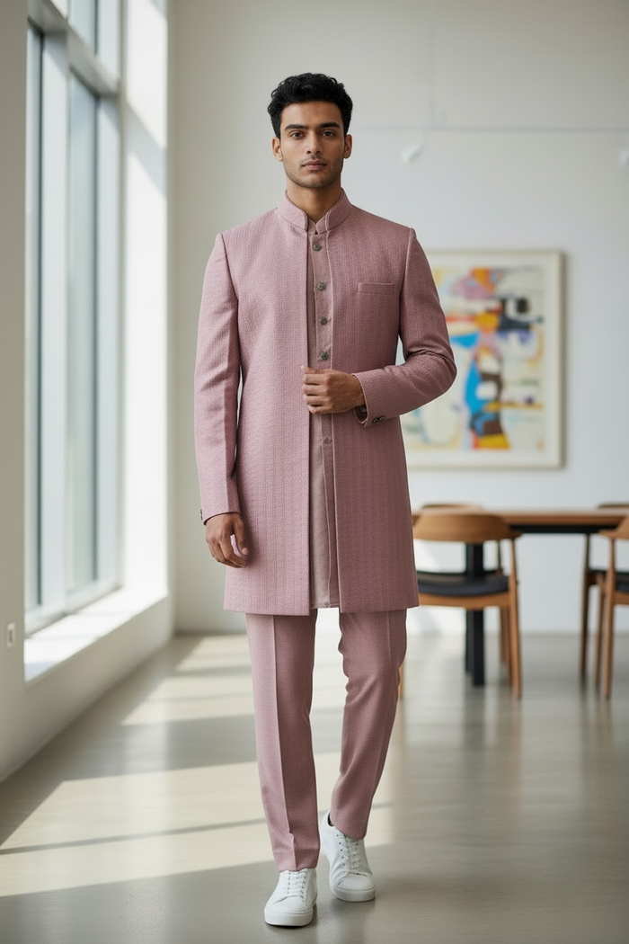Sale! Dusty Pink - Mens Kurta Set with Rich Long Jacket - UK Stock - 24h Dispatch - HHF2411 TV 0624