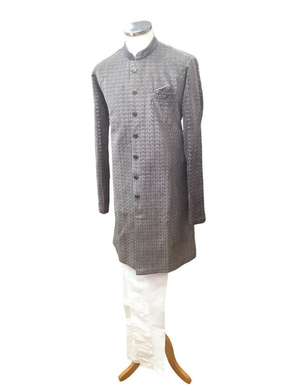 SALE !  Grey with Self Sequins Fully Embroidered  Soft Sherwani Set - UK Stock - 24h Dispatch - Spark20 JY 0324