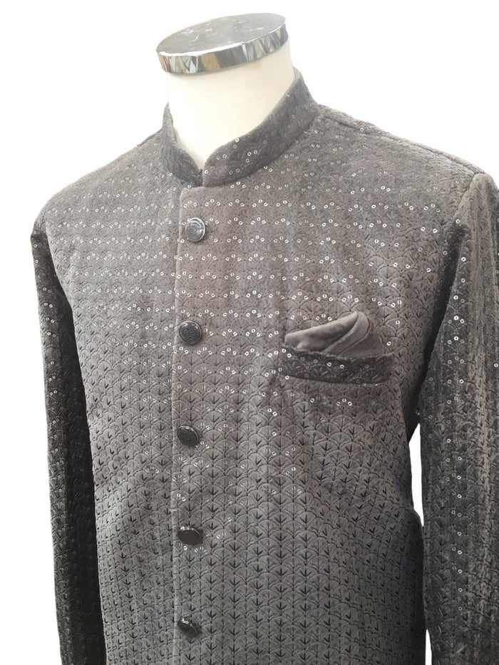 SALE !  Grey with Self Sequins Fully Embroidered  Soft Sherwani Set - UK Stock - 24h Dispatch - Spark20 JY 0324