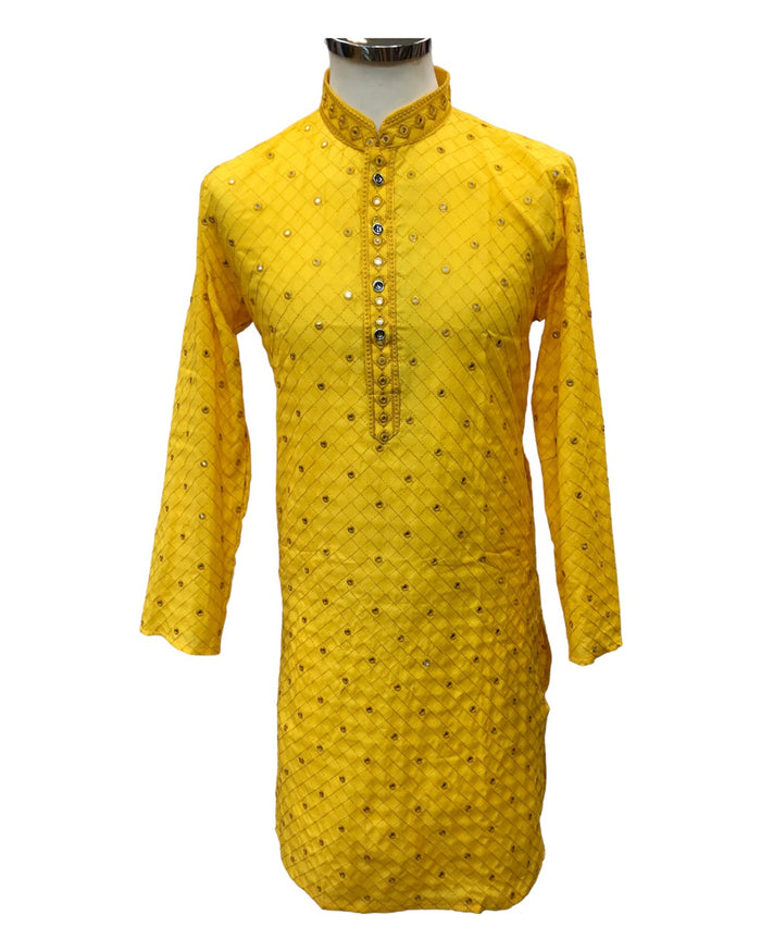 SALE! Haldi Yellow - Linen Mirror Work Mens Kurta Set - Sangeet Mehendi Haldi - NY2303 KT 1123
