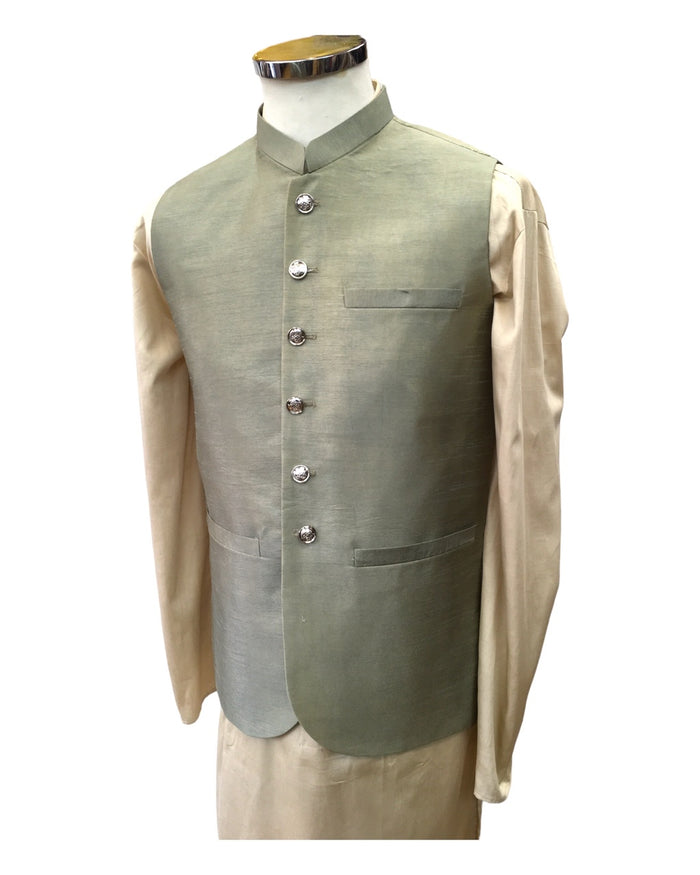 SALE ! Pista Green - Handloom Dupion Silk Mens Waistcoat - DL2302 KKp1023