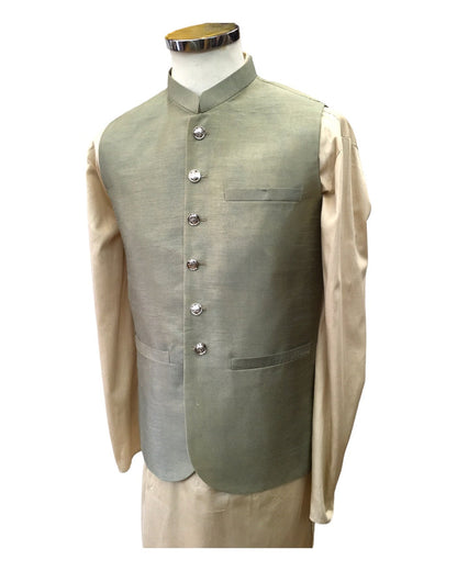 SALE ! Pista Green - Handloom Dupion Silk Mens Waistcoat - DL2302 KKp1023