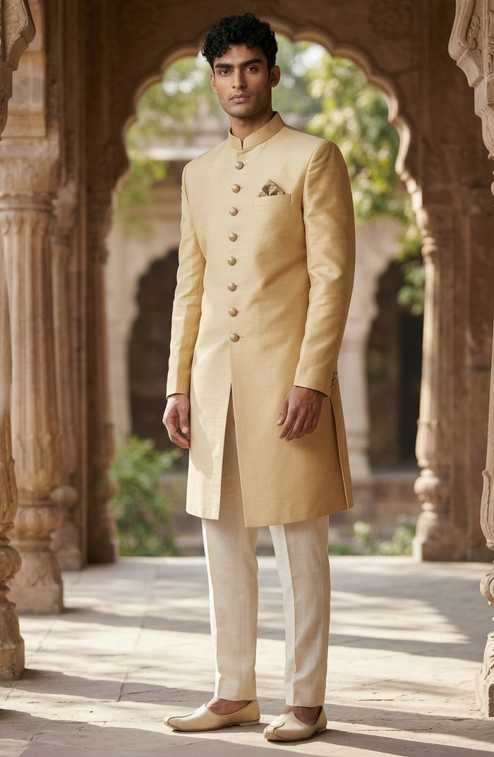 SALE ! Size 48" - Mens Ivory Gold  Sherwani set - Draw Stringed Trousers - Weddings - VFEW859JY