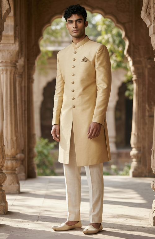 SALE ! Size 48" - Mens Ivory Gold  Sherwani set - Draw Stringed Trousers - Weddings - VFEW859JY