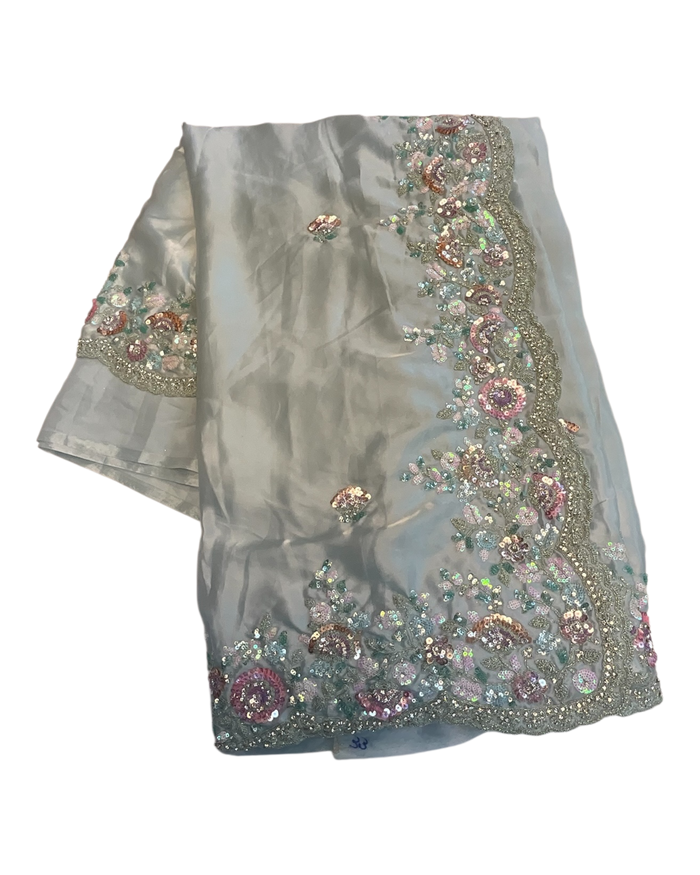 SALE! Sky Blue - Pastel Sequins Silky Saree with Blouse Piece - MF3801  JJ 0824