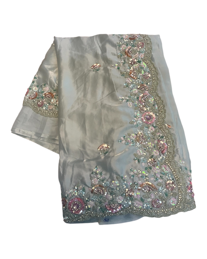 SALE! Sky Blue - Pastel Sequins Silky Saree with Blouse Piece - MF3801  JJ 0824