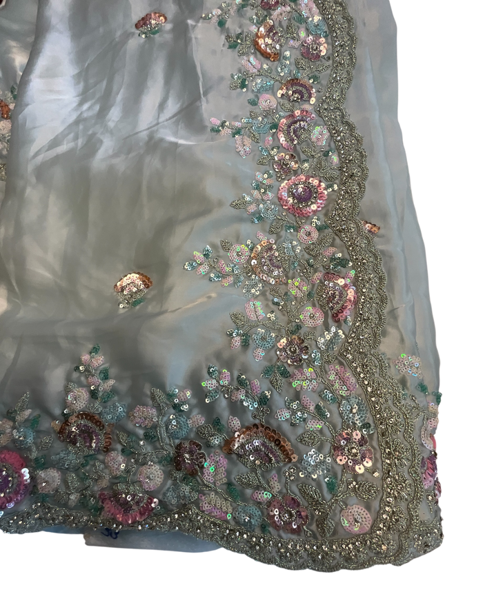 SALE! Sky Blue - Pastel Sequins Silky Saree with Blouse Piece - MF3801  JJ 0824
