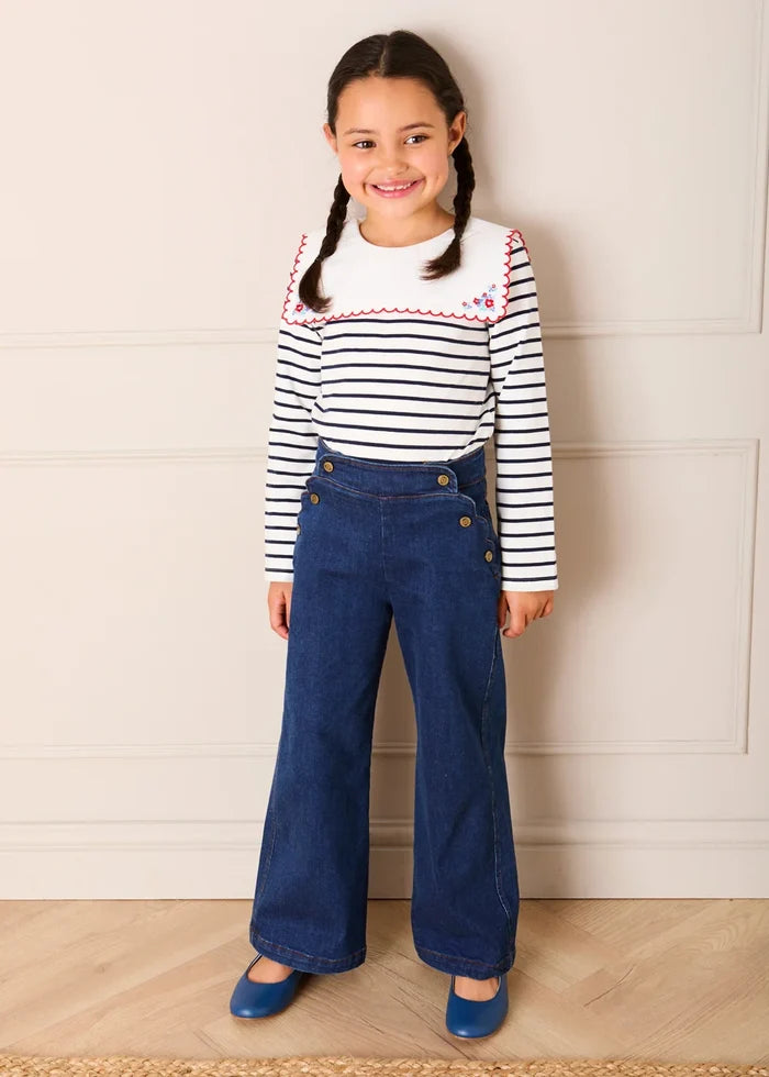 Scallop Detail Wide Leg Jeans in Blue Denim (2-12yrs) TROUSERS from Pepa London