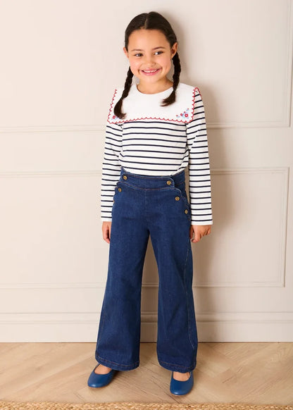 Scallop Detail Wide Leg Jeans in Blue Denim (2-12yrs) TROUSERS from Pepa London