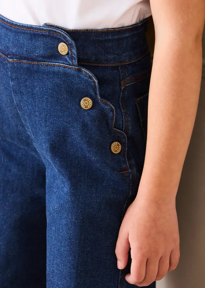 Scallop Detail Wide Leg Jeans in Blue Denim (2-12yrs) TROUSERS from Pepa London