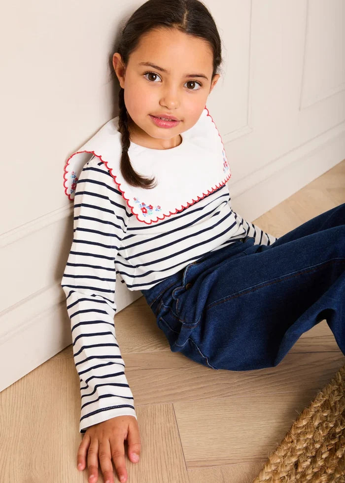 Scallop Detail Wide Leg Jeans in Blue Denim (2-12yrs) TROUSERS from Pepa London