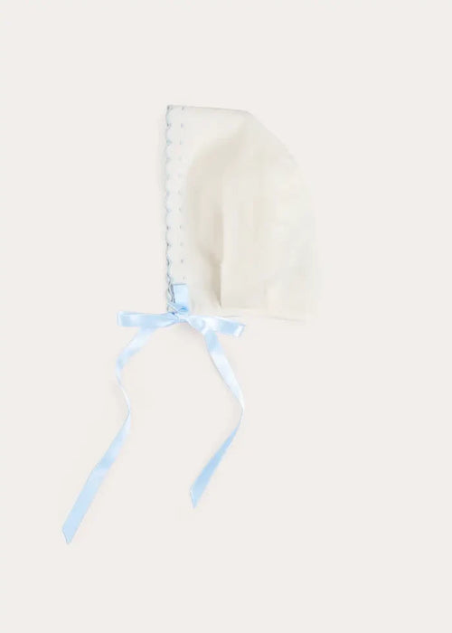 Scallop Edge Embroidered Bonnet in Blue (S-L) BONNETS from Pepa London