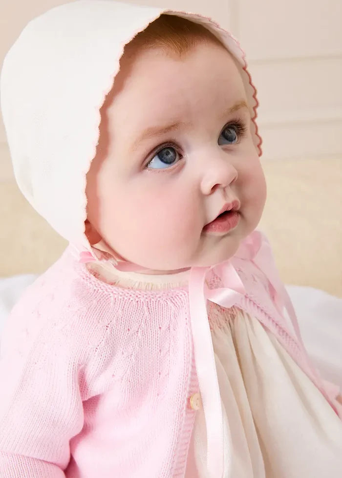 Scallop Edge Embroidered Bonnet in Pink (XS-M) BONNETS from Pepa London