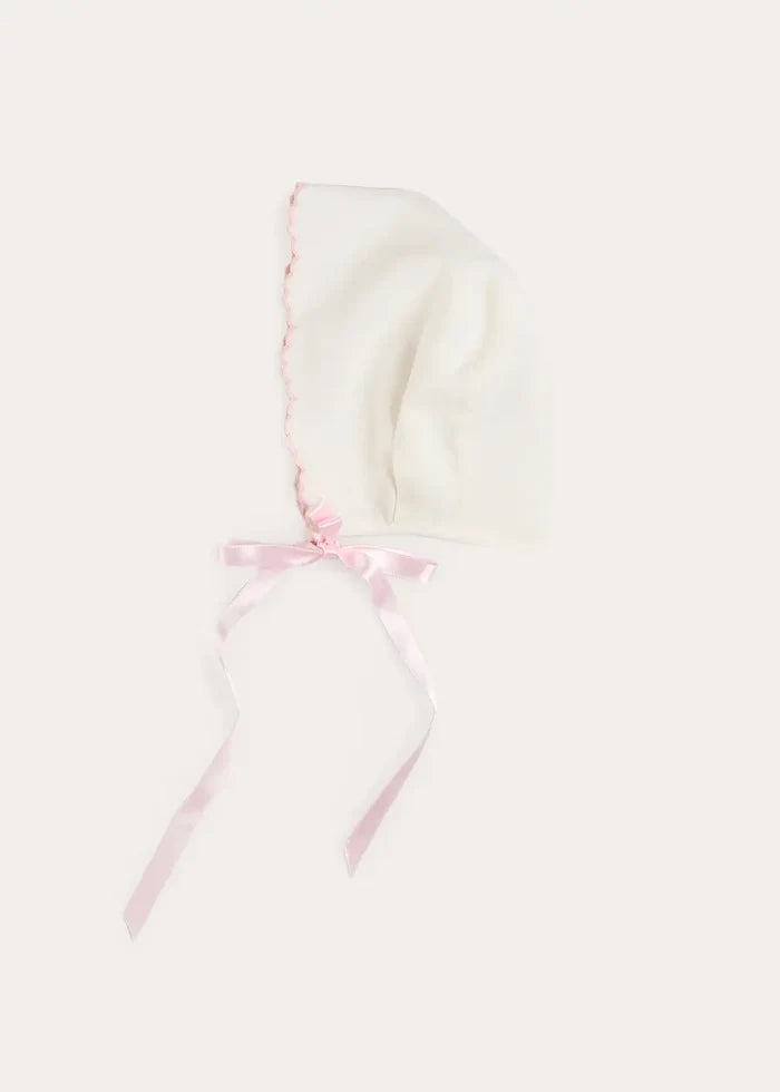 Scallop Edge Embroidered Bonnet in Pink (XS-M) BONNETS from Pepa London