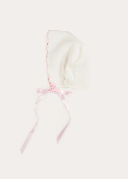Scallop Edge Embroidered Bonnet in Pink (XS-M) BONNETS from Pepa London