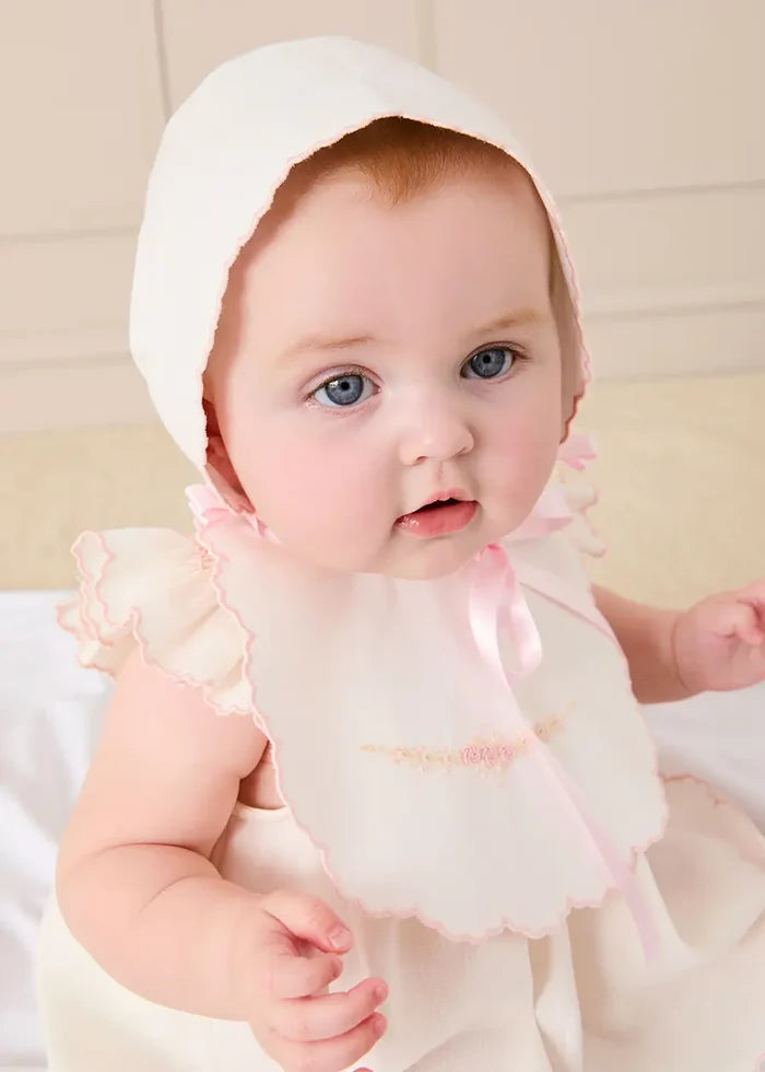 Scallop Edge Embroidered Bonnet in Pink (XS-M) BONNETS from Pepa London