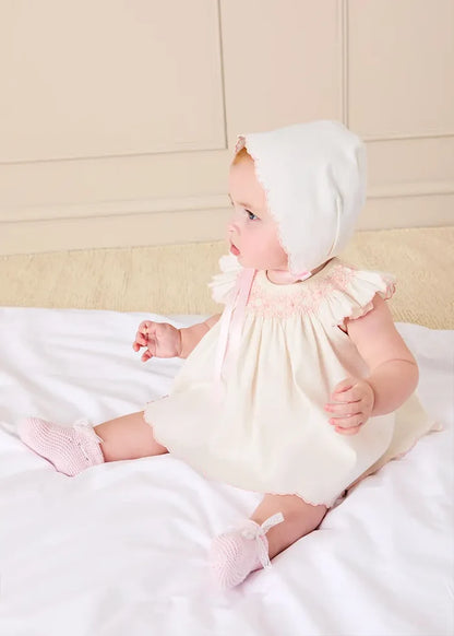 Scallop Edge Embroidered Bonnet in Pink (XS-M) BONNETS from Pepa London