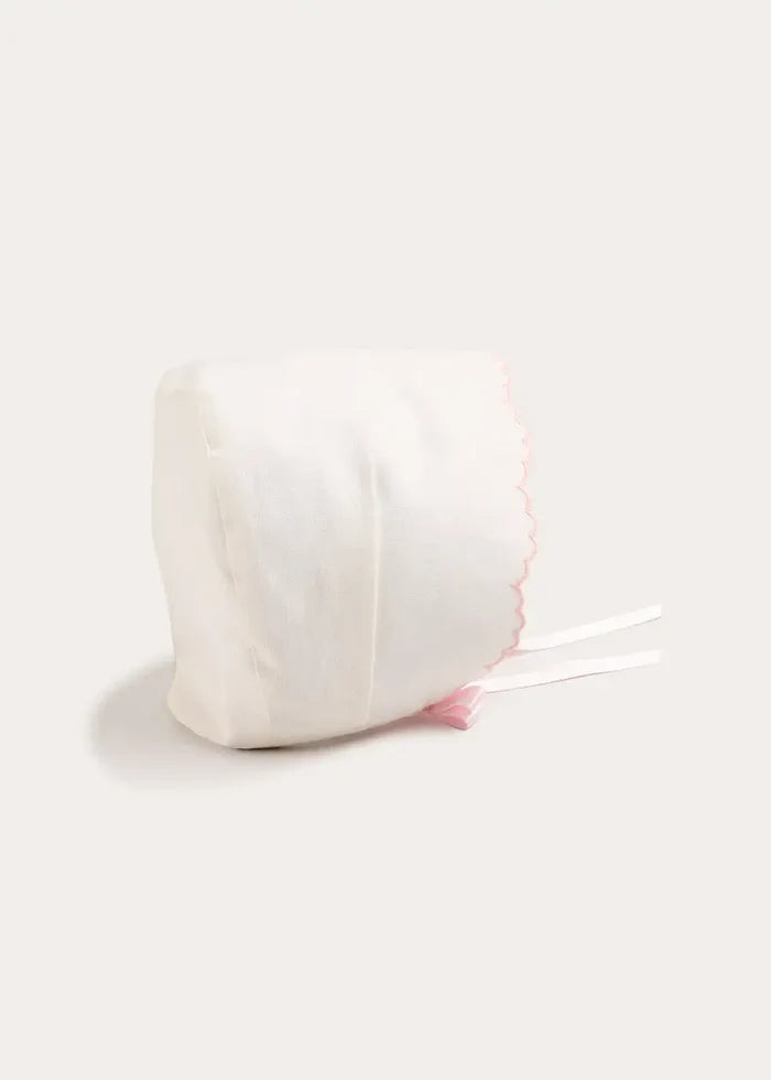 Scallop Edge Embroidered Bonnet in Pink (XS-M) BONNETS from Pepa London