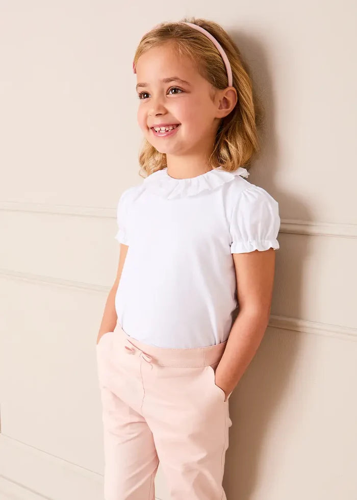 Scallop Edged Pocket Bow Detail Trousers in Baby Pink (18mths-4yrs) TROUSERS from Pepa London