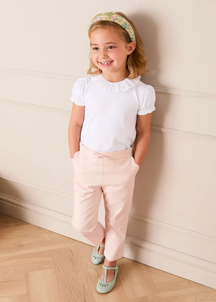 Scallop Edged Pocket Bow Detail Trousers in Baby Pink (18mths-4yrs) TROUSERS from Pepa London
