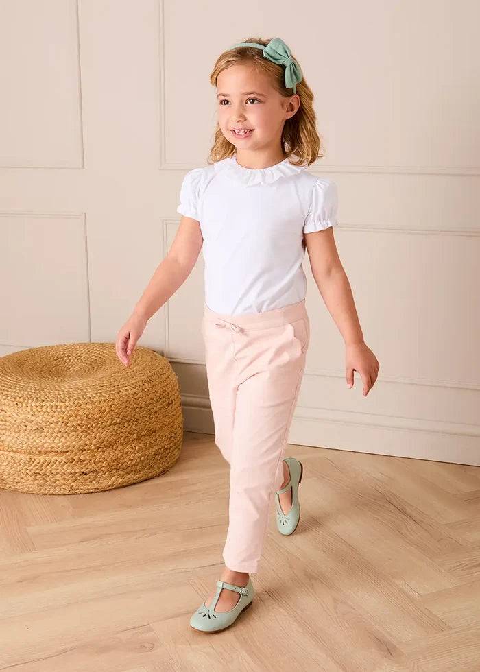 Scallop Edged Pocket Bow Detail Trousers in Baby Pink (18mths-4yrs) TROUSERS from Pepa London