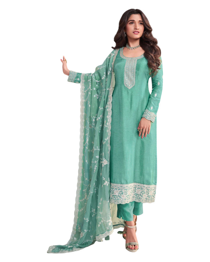 Sea Green - Simple / Classy Silky Ladies Salwar Suit with Rich Dupatta - Available in Sizes 12 & 18 - VF69094 VR 0924