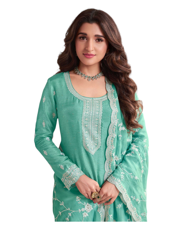 Sea Green - Simple / Classy Silky Ladies Salwar Suit with Rich Dupatta - Available in Sizes 12 & 18 - VF69094 VR 0924