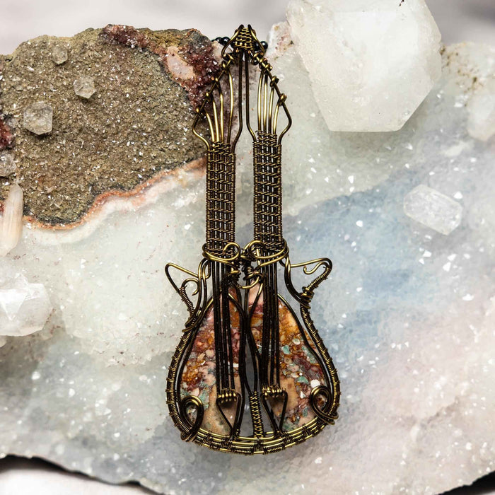 Sea Sediment Jasper Crystal Wire Wrapped Guitar Pendant