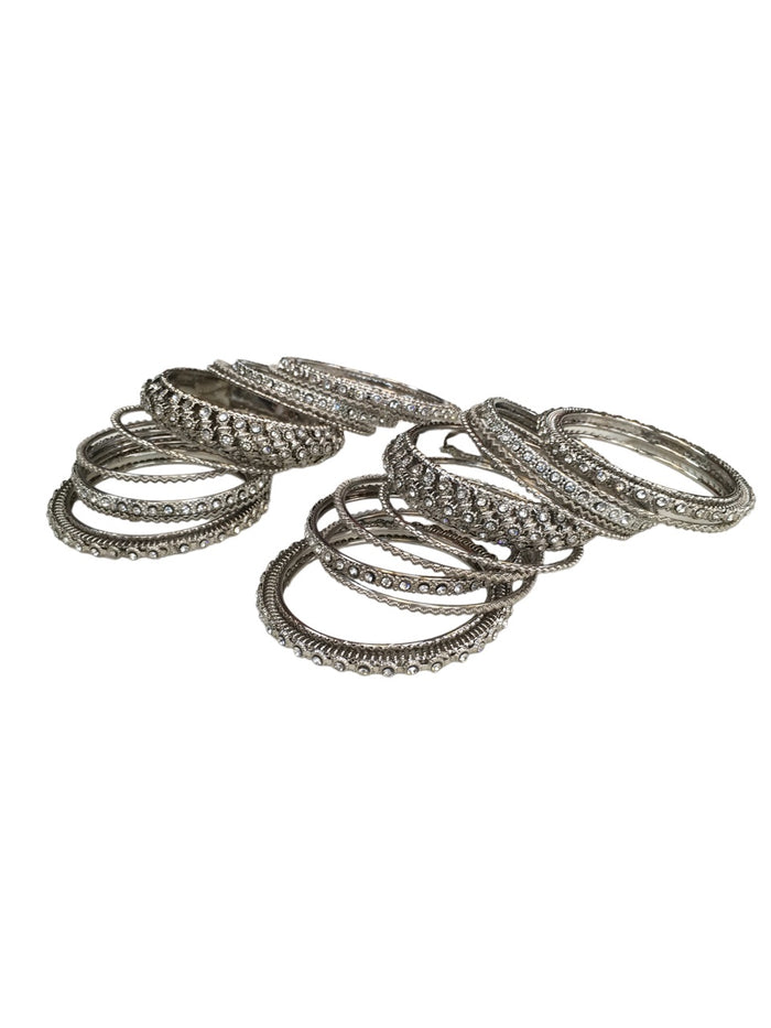 Set of 22 Silver Finish Stone Bangles - Bollywood, Weddings, Fancy Dress D5012 R 1022