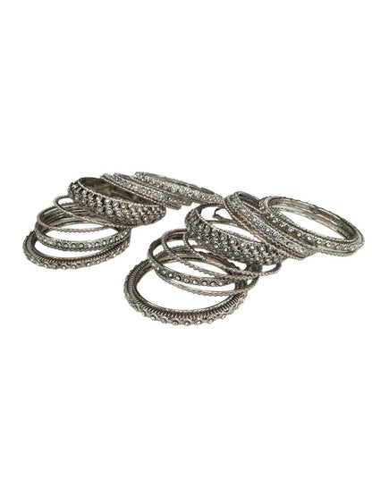 Set of 22 Silver Finish Stone Bangles - Bollywood, Weddings, Fancy Dress D5012 R 1022