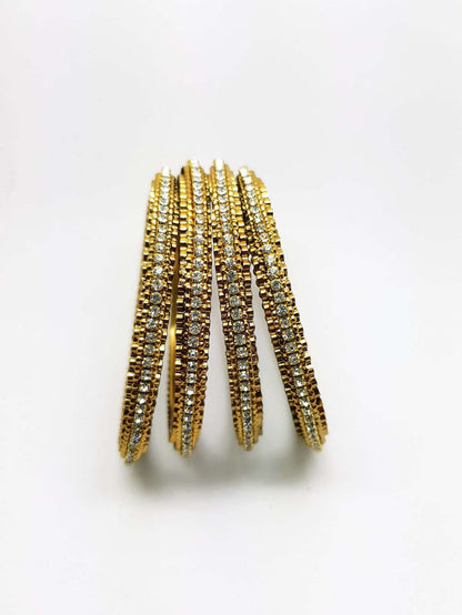 Set of Antique Finish Clear / White stone bangles (set of 4) - JAN1604KP-CLR - Prachy Creations