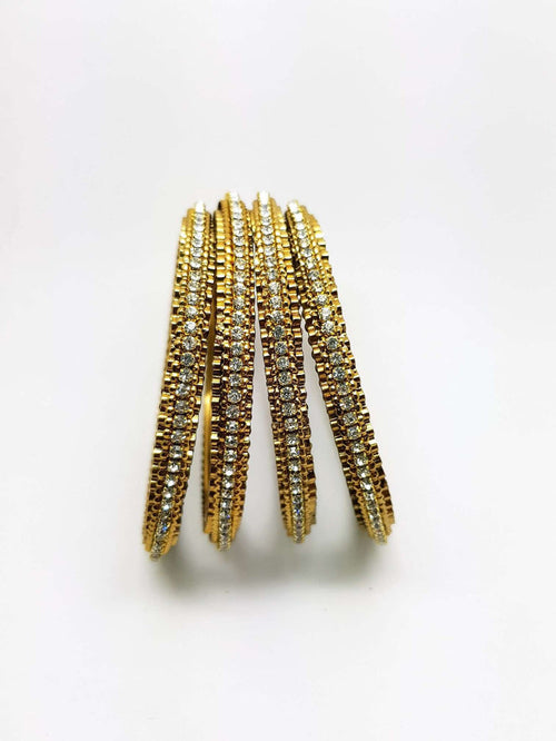 Set of Antique Finish Clear / White stone bangles (set of 4) - JAN1604KP-CLR - Prachy Creations
