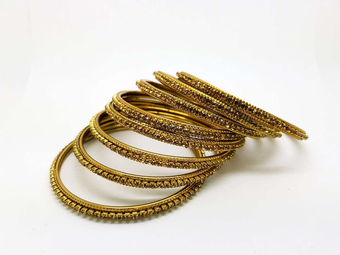 Set of Antique Finish LCT Gold stone bangles (set of 8) - JAN1608KP-LCT - Prachy Creations