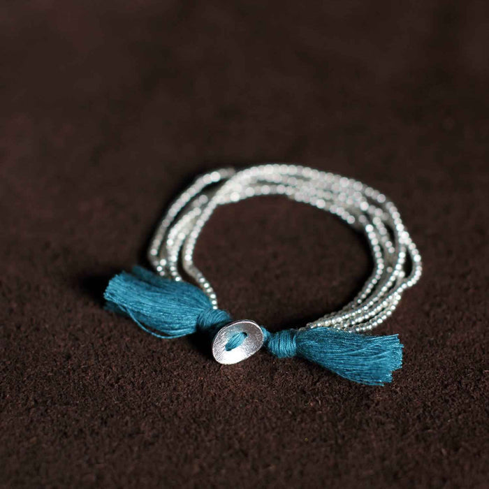 Silver Brass Beads & Tassel Bracelet - Thailand