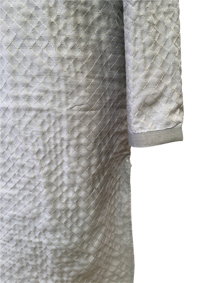 Silver Grey- Mens Banarasi Handloom Kurta Set - LOGAN TY0322