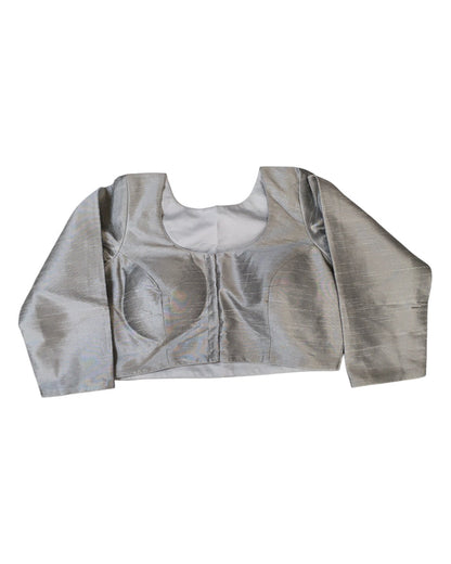 Silver / Light Grey - Silky Saree blouse with cups,  Long Sleeves, High Back - 42" - UK Stock - Quick Delivery - RNK - R231F-A