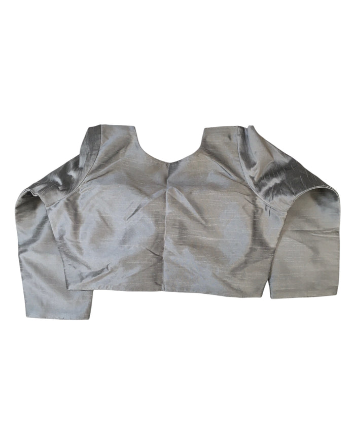 Silver / Light Grey - Silky Saree blouse with cups,  Long Sleeves, High Back - 42" - UK Stock - Quick Delivery - RNK - R231F-A