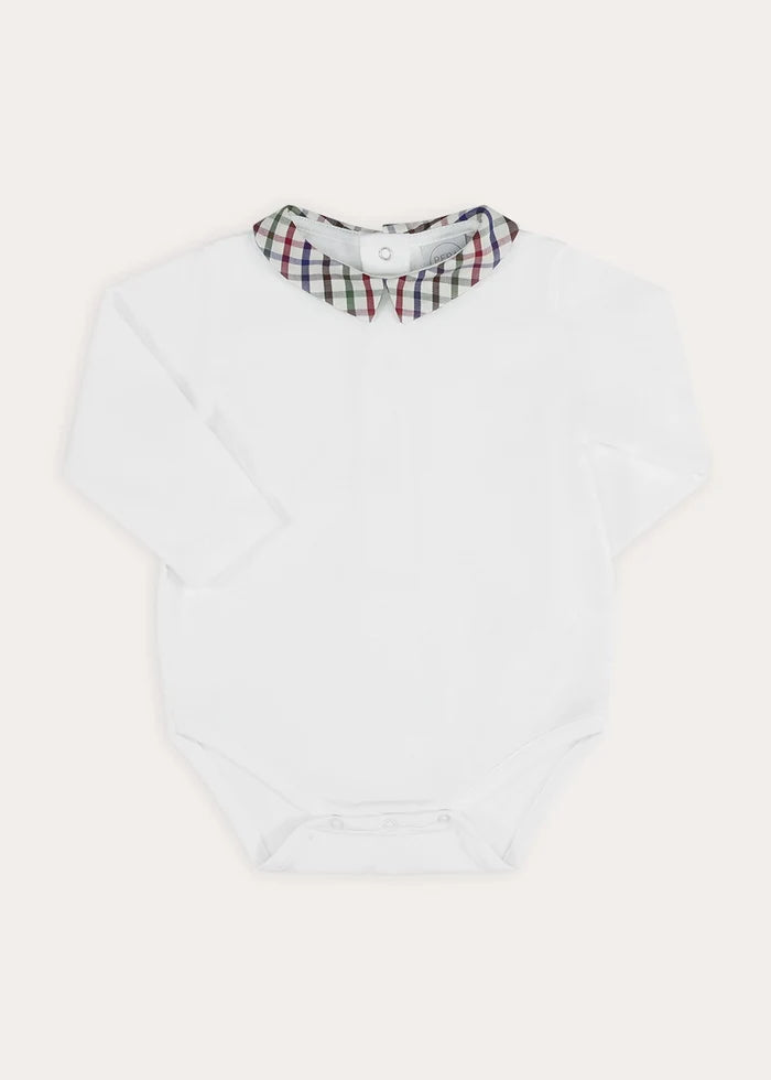 Sinclair Check Polo Collar Bodysuit in Red (6mths-3yrs) Tops & Bodysuits from Pepa London