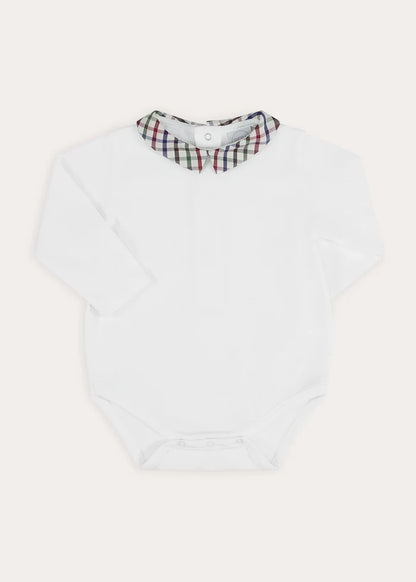 Sinclair Check Polo Collar Bodysuit in Red (6mths-3yrs) Tops & Bodysuits from Pepa London