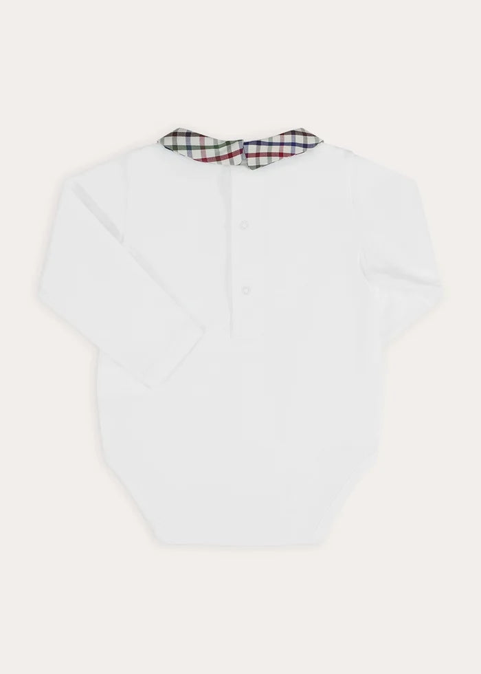 Sinclair Check Polo Collar Bodysuit in Red (6mths-3yrs) Tops & Bodysuits from Pepa London